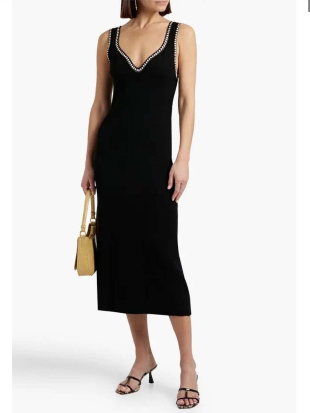 Maje Rib Knit Maxi Dress with Crochet Embellished V-Neck